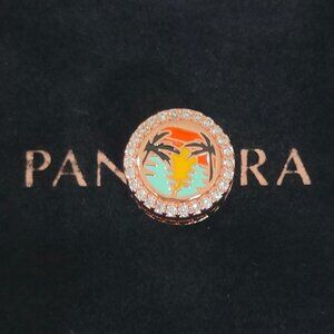 Pandora Palm Tree Sunset Enamel Charm Bead Rose Gold with box